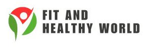 Fit and Healthy World logo featuring a red and green abstract figure symbolizing health, fitness, and well-being.